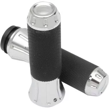 Drag Specialties Rubber-Covered Chrome Hand Grips for Harley Cable Throttle