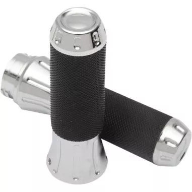 Drag Specialties Rubber-Covered Chrome Hand Grips for Harley Throttle by Wire