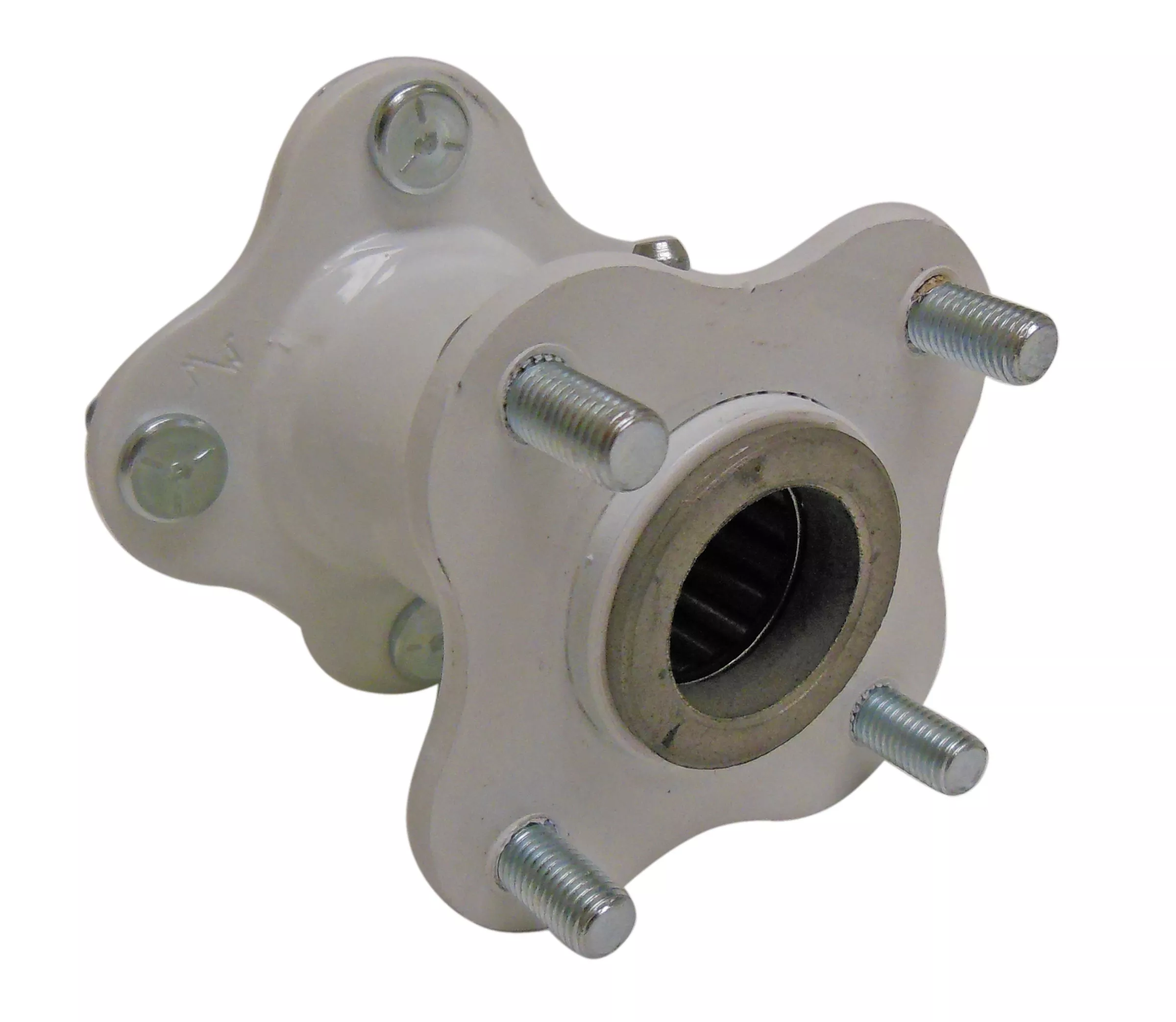 Dual Flanged Hub (1" ID Bearings) Powder-coated White | 2-13/16" Bolt Circle