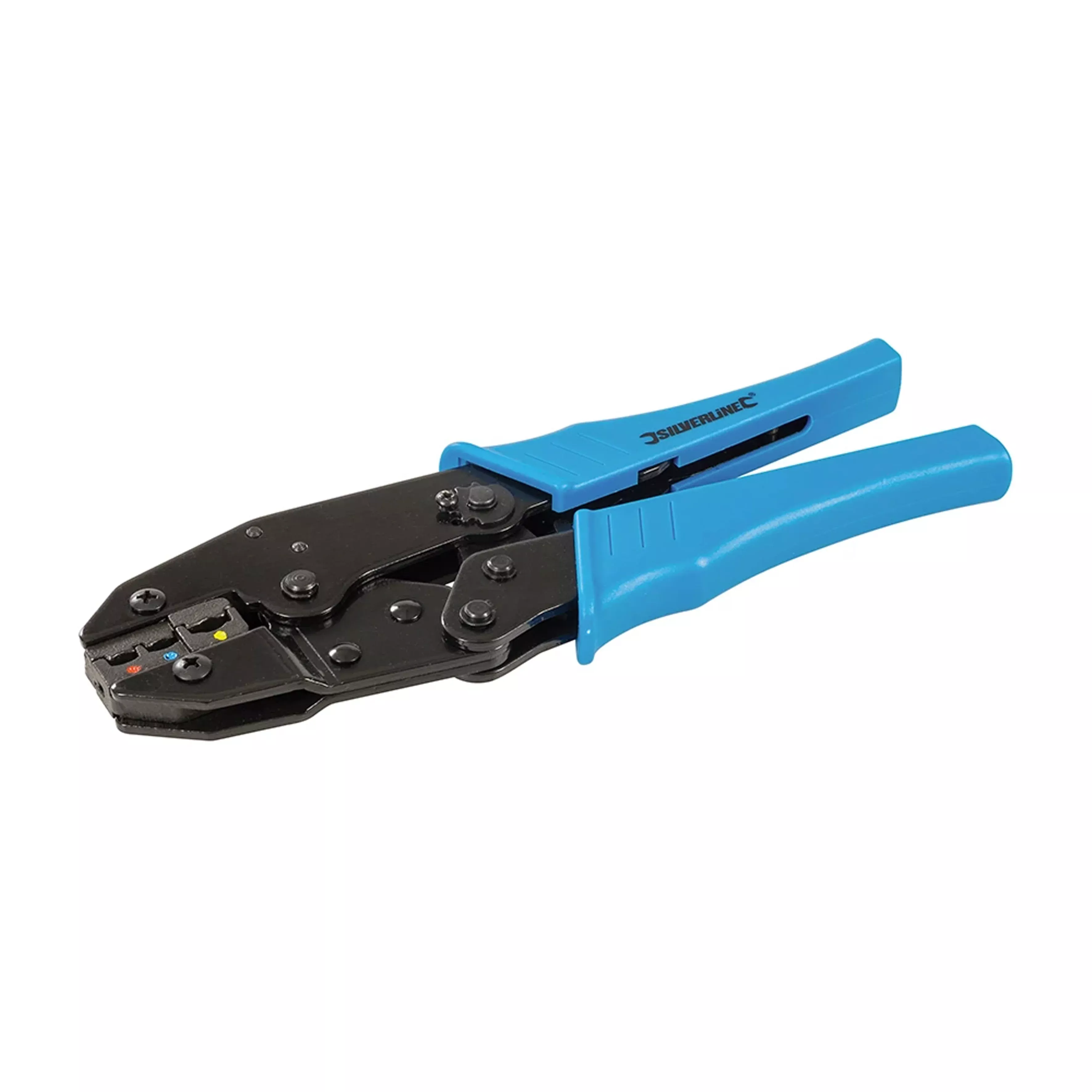 EXPERT RATCHET CRIMPING TOOL, SUIT, RED BLUE & YELLOW CRIMPS, PL55