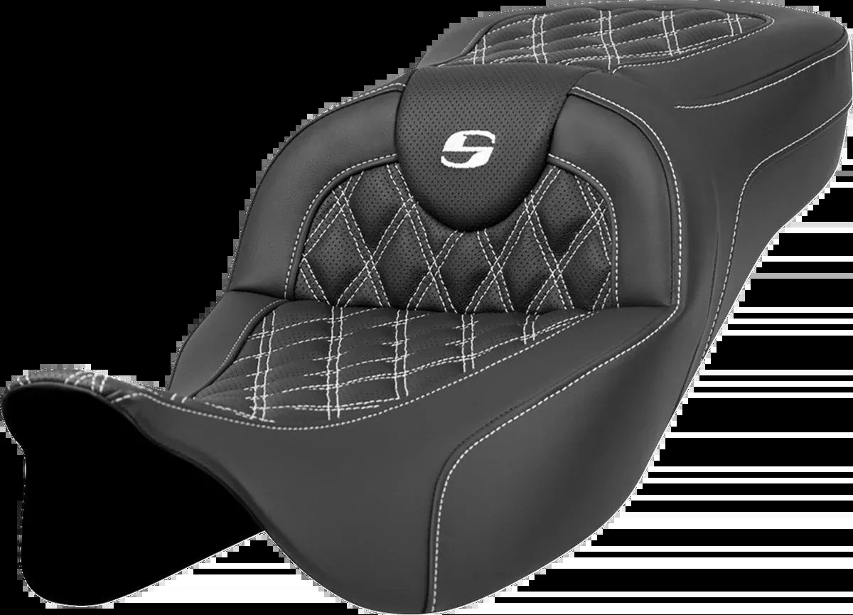Extended Reach Roadsofa™ Seat - Lattice Stitch - White Stitch - without Backrest - FL '08-'24