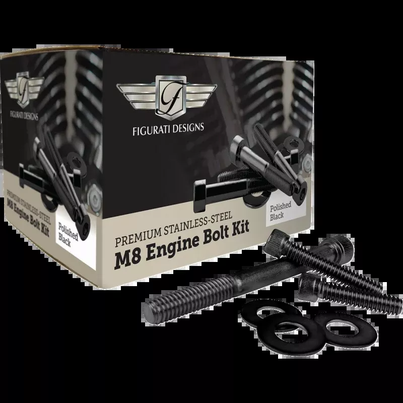 FIGURATI DESIGNS BLACK ENGINE BOLT KITS HARLEY DAVIDSON M8 17-25
