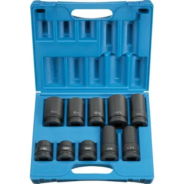 Grey Pneumatic 9153 1″ Drive Standard and Deep 10 Piece Socket Set with Case