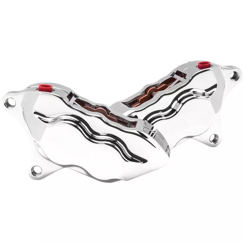Hawg Halters HHI Chrome 4-Piston Dual-Disc Front Calipers 08-19 Harley FLH/T & V-Rod