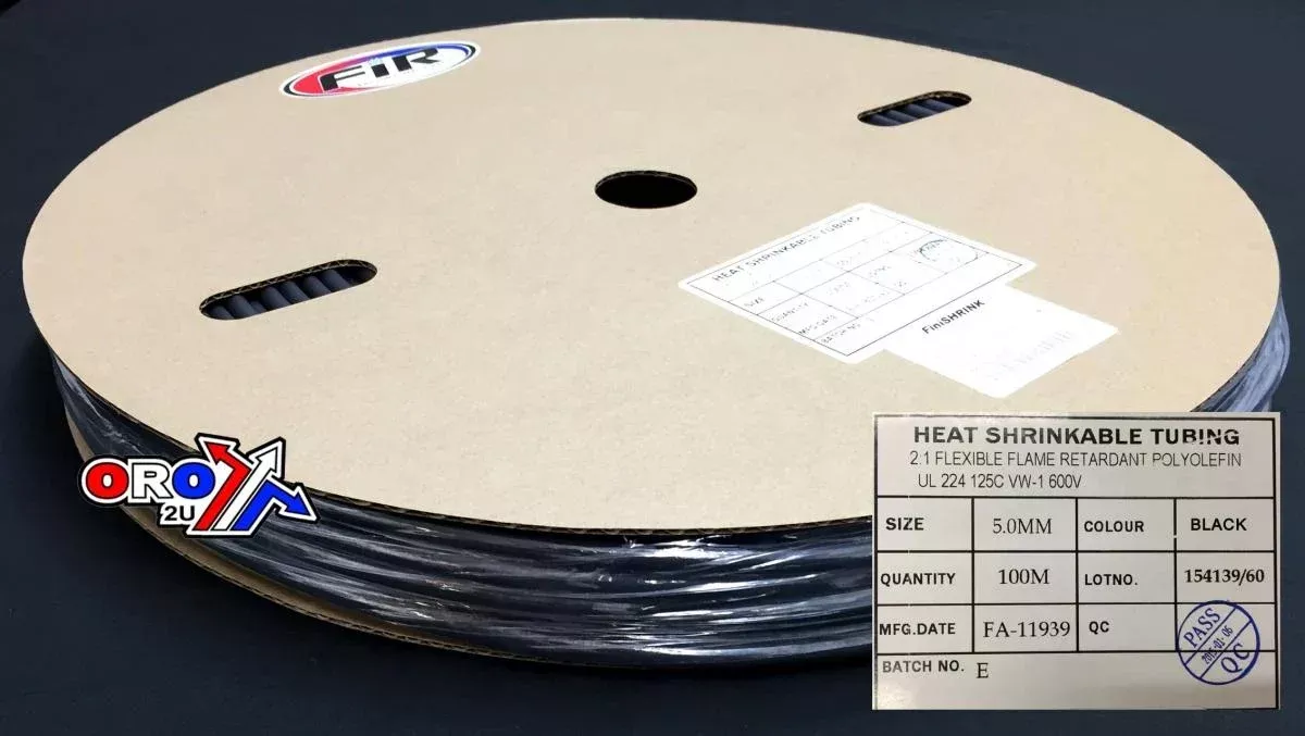 HEAT SHRINK TUBING 5mm x 100MT, BLACK / ID :3/16 = 4.76mm