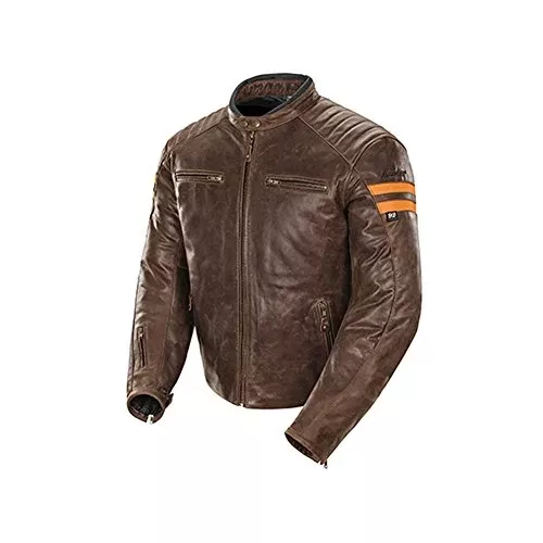 Joe Rocket Classic ’92 Men’s Leather On-Road Motorcycle Jacket – Brown/Orange