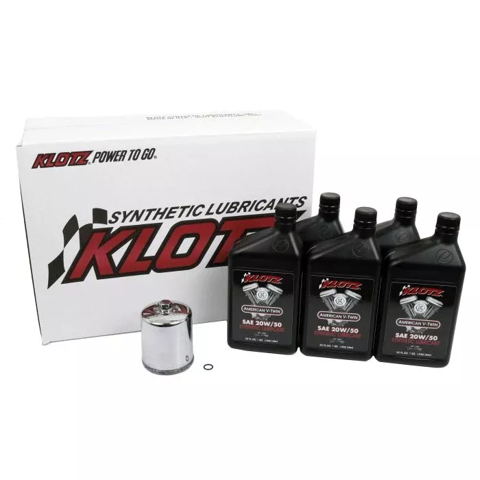 Klotz Basic 20W/50 5 Quart Synthetic Oil and Chrome Filter Kit For Harley-Davidson Sportster Evolution
