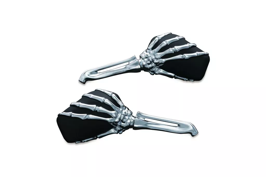 Kuryakyn 1759 – Skeleton Hand Mirrors with Chrome Stems and Black Heads