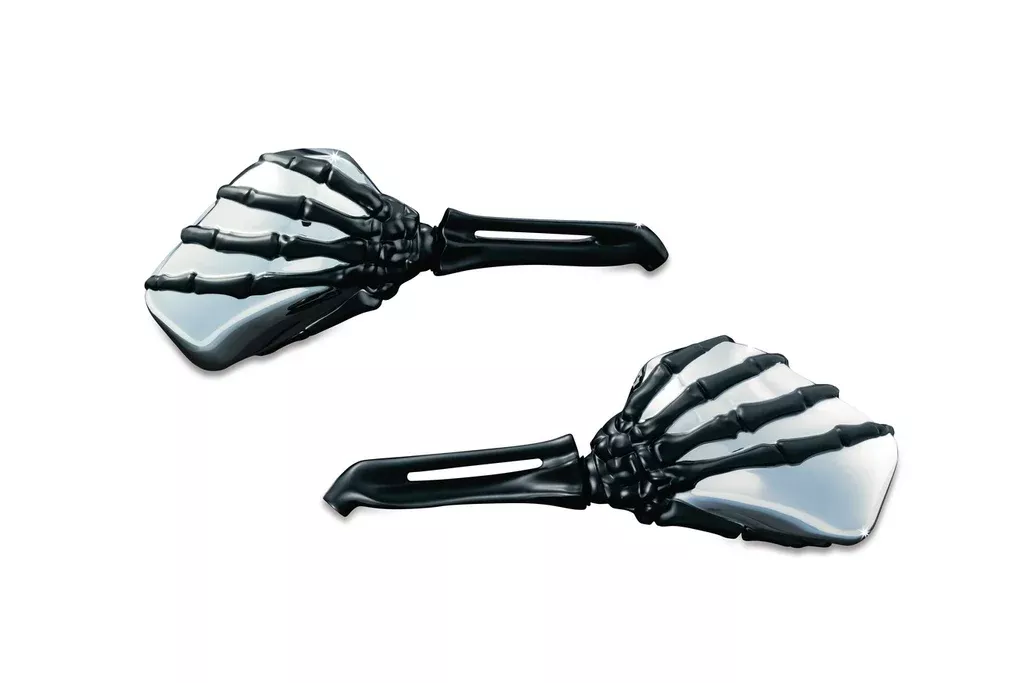 Kuryakyn 1764 – Skeleton Hand Mirrors with Black Stems and Chrome Heads