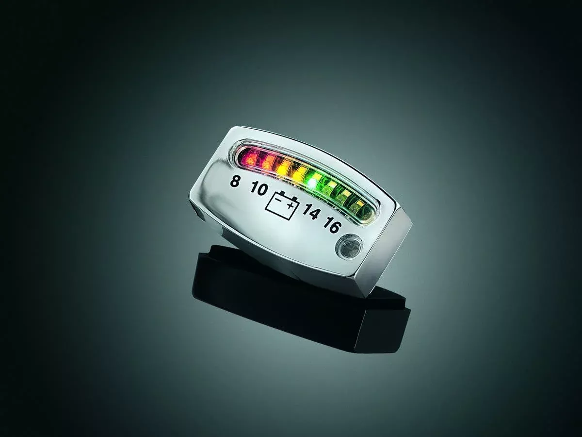 Kuryakyn Chrome LED 12v Battery Gauge for Harley or Metric Models