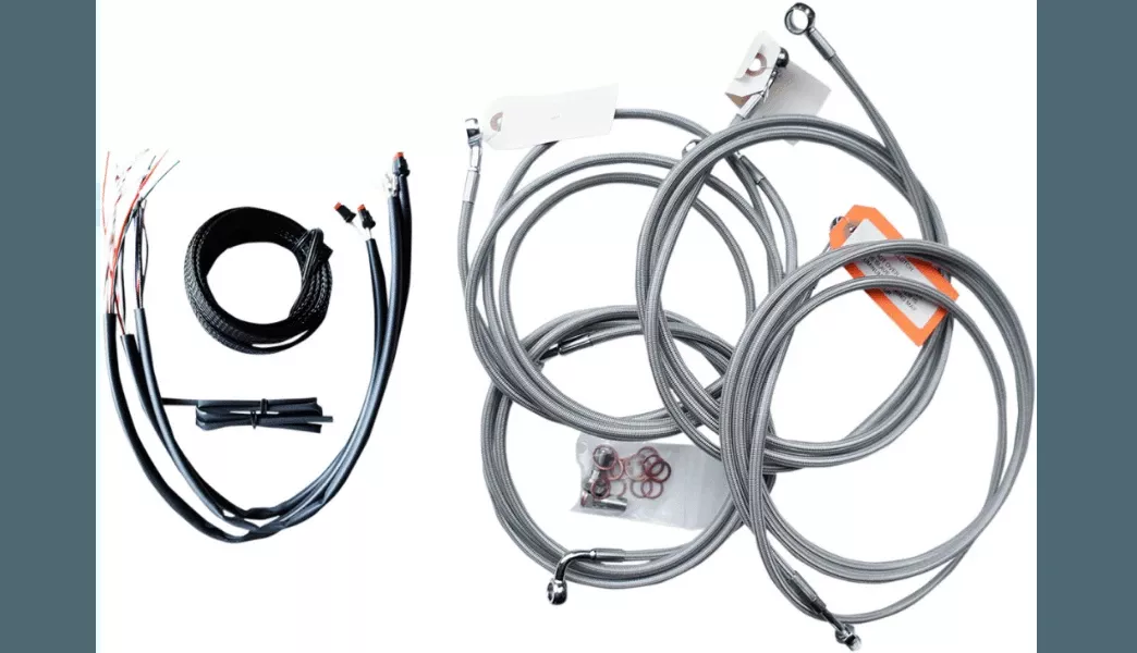 LA Choppers Complete Handlebar Cable Kit for '14-15 Harley-Davidson Touring Models with 12-14 inch Apes with ABS - Black Vinyl Stainless Braided (Does Not Include Electronic Throttle Control Extension)