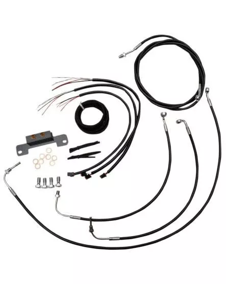 LA Choppers Complete Handlebar Cable Kit for '17-20 Harley-Davidson Touringwith 12"-14" Ape Hangers - Black Vinyl Stainless Braided NON ABS (Does Not Include Electronic Throttle Control Extension)