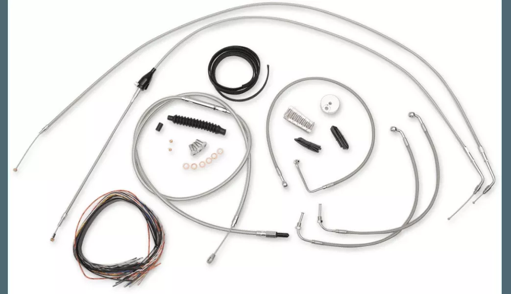 LA Choppers Complete Stainless Braided Handlebar Cable/Brake Line Kit for '96-06 Harley Davidson FLHR Models- 15"-17" Apehangers /Stainless Braided