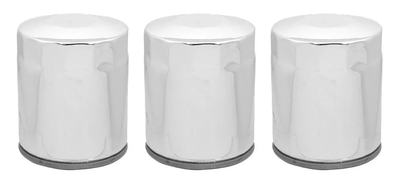 Lot of 3 Chrome 10 Micron Oil Filter Harley Big Twin Cam M8 Repl 63798-99