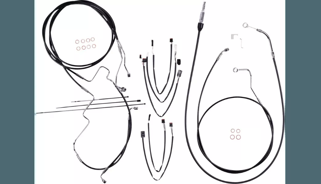 Magnum DOT Handlebar Installation Kit for '21-22 Harley Davidson FLHT/​FLHTK/​FLHX/​FLHXS w/ABS with 15" to 17" Apes - Black w/ Black Fittings