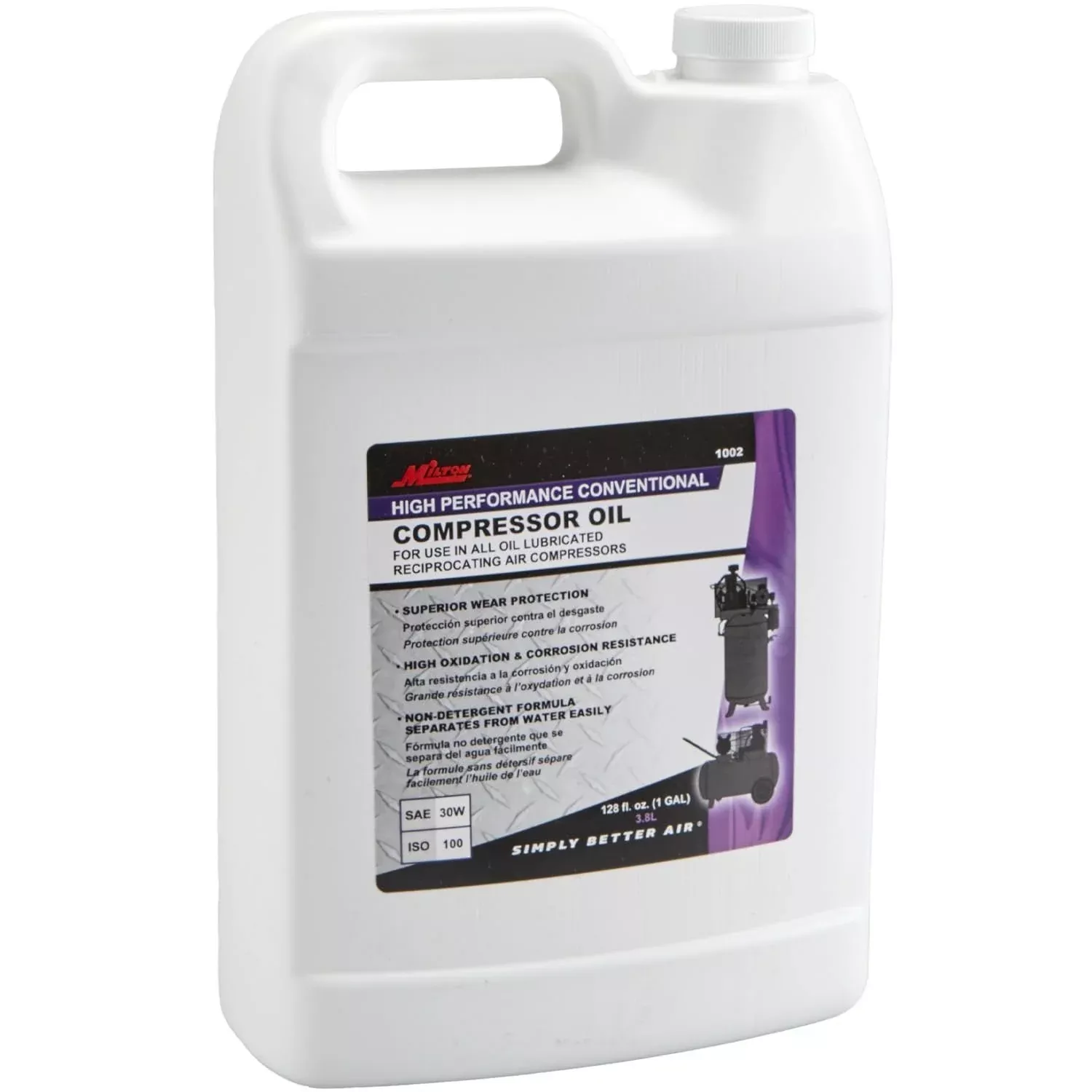 Milton 1002 High Performance Air Compressor Oil SAE 30W - 1 Gallon