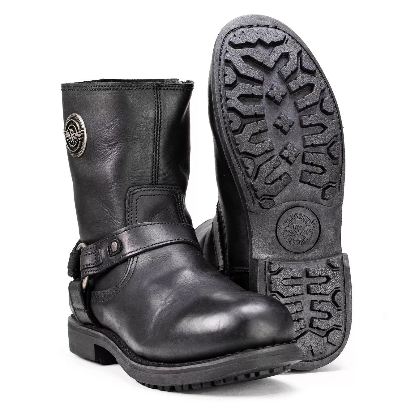 Milwaukee Leather MBM9042 Men’s Black Ruf Leather Short Harness Motorcycle Boots w/ Inside Zipper