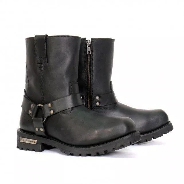 Milwaukee Leather Men’s Black Full Grain Leather Easy Pull-On Motorcycle Harness Boots MBM1004