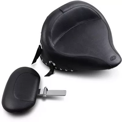 Mustang 79104 Seat Wide Chrome Studded Solo Seat w/ Backrest Harley Softail 84-99