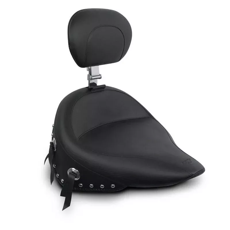 Mustang 79120 Seat Wide Chrome Studded Solo Seat w/ Backrest Harley 00-05 FXST 00-07