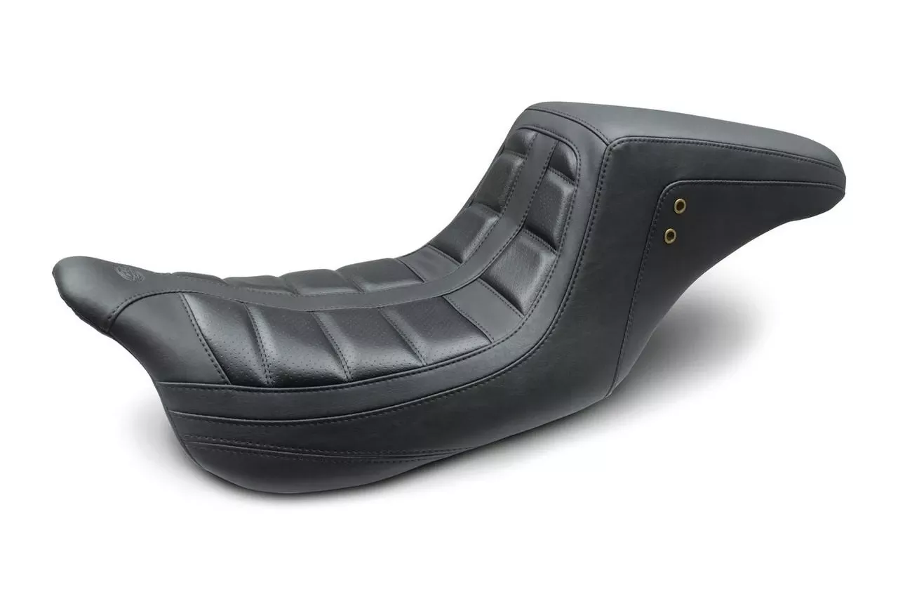 Mustang Squareback One Piece Seat for '08-Up Harley-Davidson FL Touring - Black with Black Stitching (Not for '24-Up FLHX/FLTR Models)