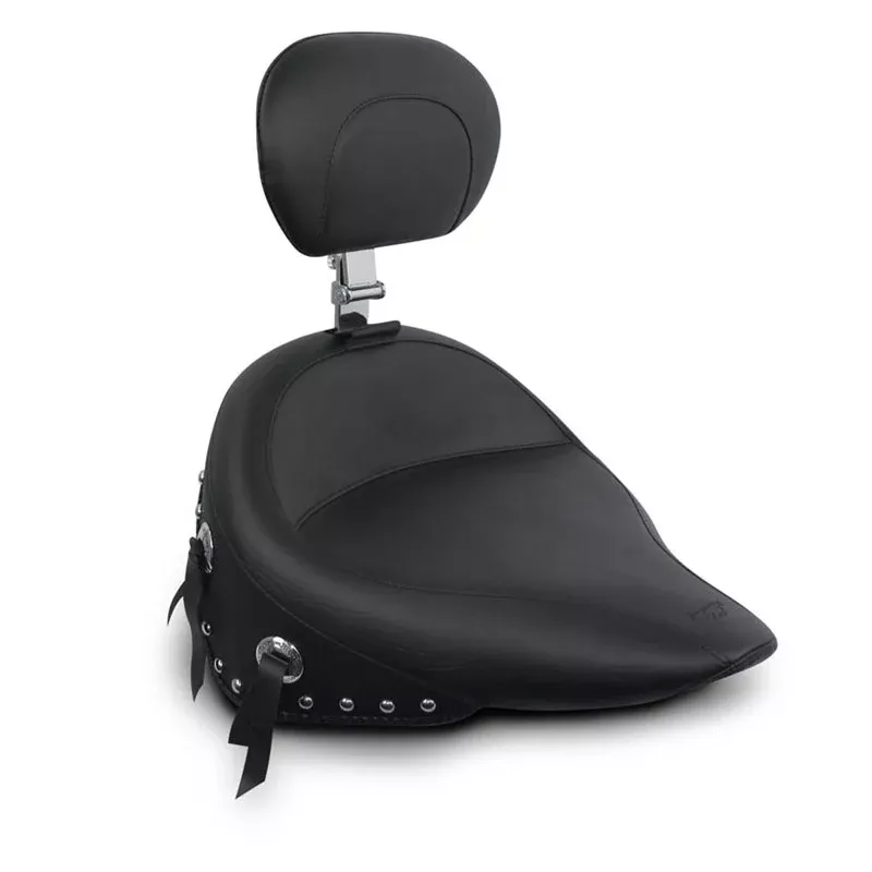 Mustang Wide Studded Solo Seat with Driver Backrest for Harley 2000-06
