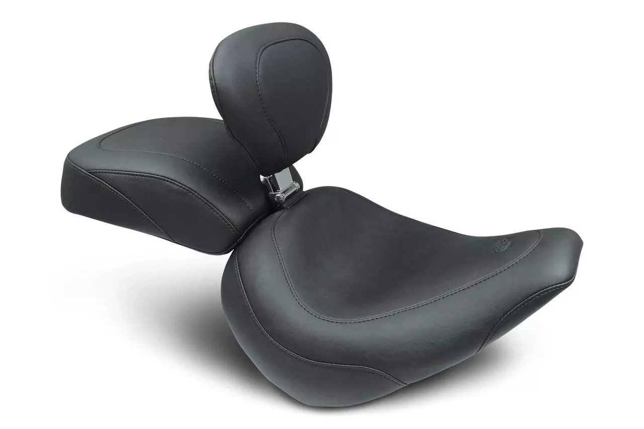 Mustang Wide Tripper Solo Seat with Driver Backrest for '18-Up Harley-Davidson Softail Fat Boy - Diamond Stitch Original Brown