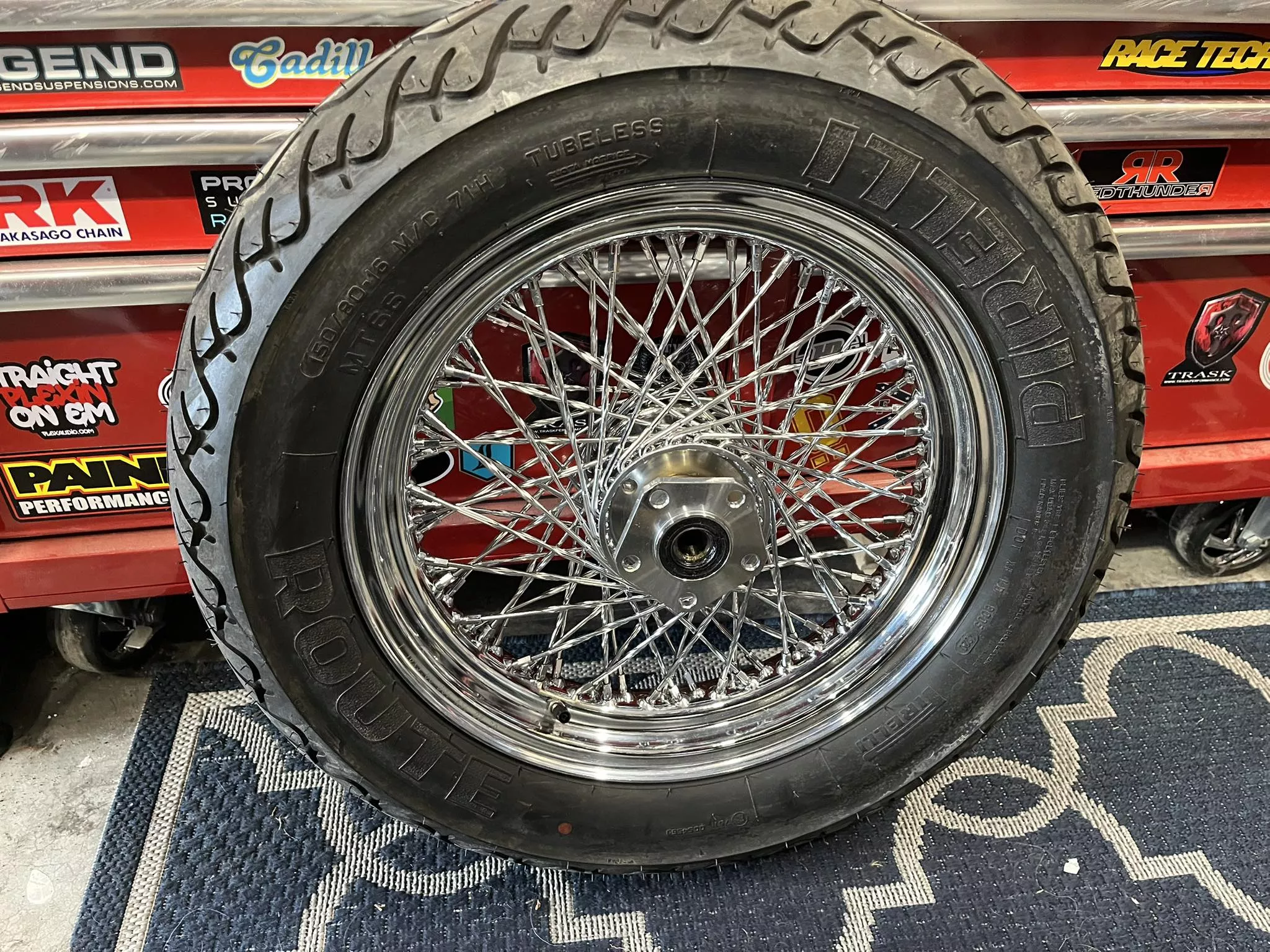 NEW CHROME TWISTED 80 SPOKE REAR WHEEL/TIRE HARLEY MODELS 84-99