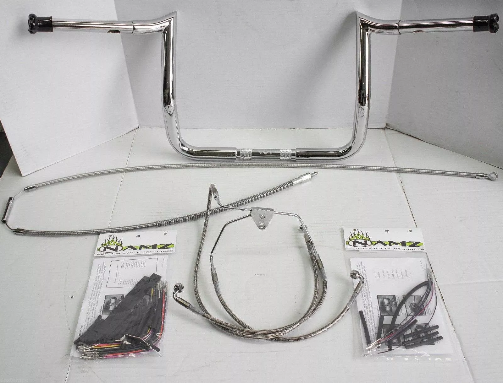 Paul Yaffe Bagger 10" Chrome Monkey Bar Handlebar Package Kit Harley FLH Non ABS