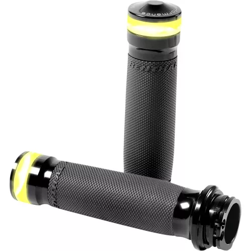Performance Machine Vision Series Contour Grips with LED Turn Signals for Harley Dual Cable - Chrome
