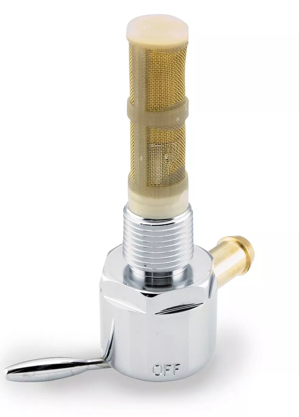 Petcock 3/8 NPT Chrome Round Billet Right Outlet For Harley Davidson or Custom