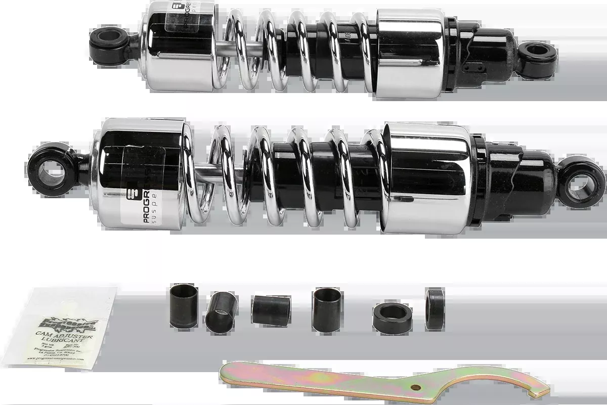 Progressive Suspension 12″ 412 Series Chrome Heavy Duty Shocks for Cruiser and Touring Bikes – Part 412-4234C