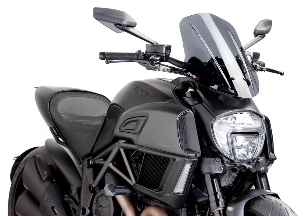 Puig Naked Gen Touring Windscreen for 2014-18 Ducati Diavel – Dark Smoke – 7570F