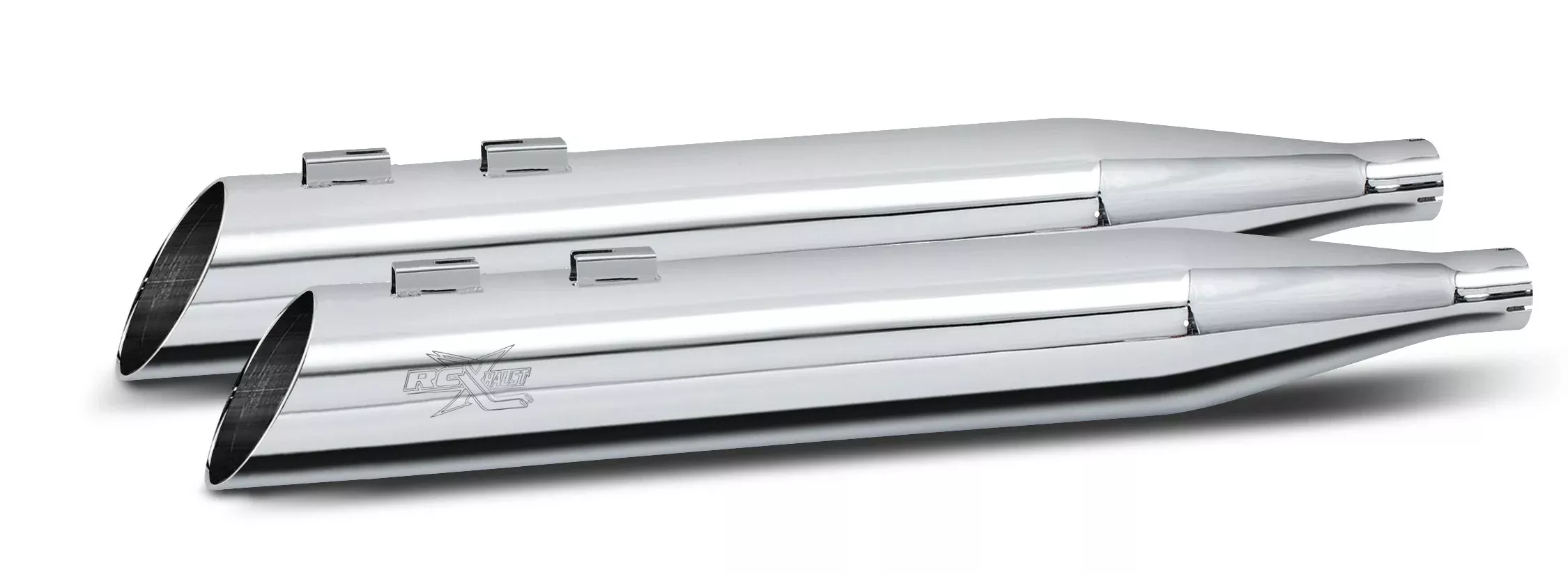 RC Components Chrome RCX 4" Slash Up Chrome Slip On Mufflers Harley FLH 95-16