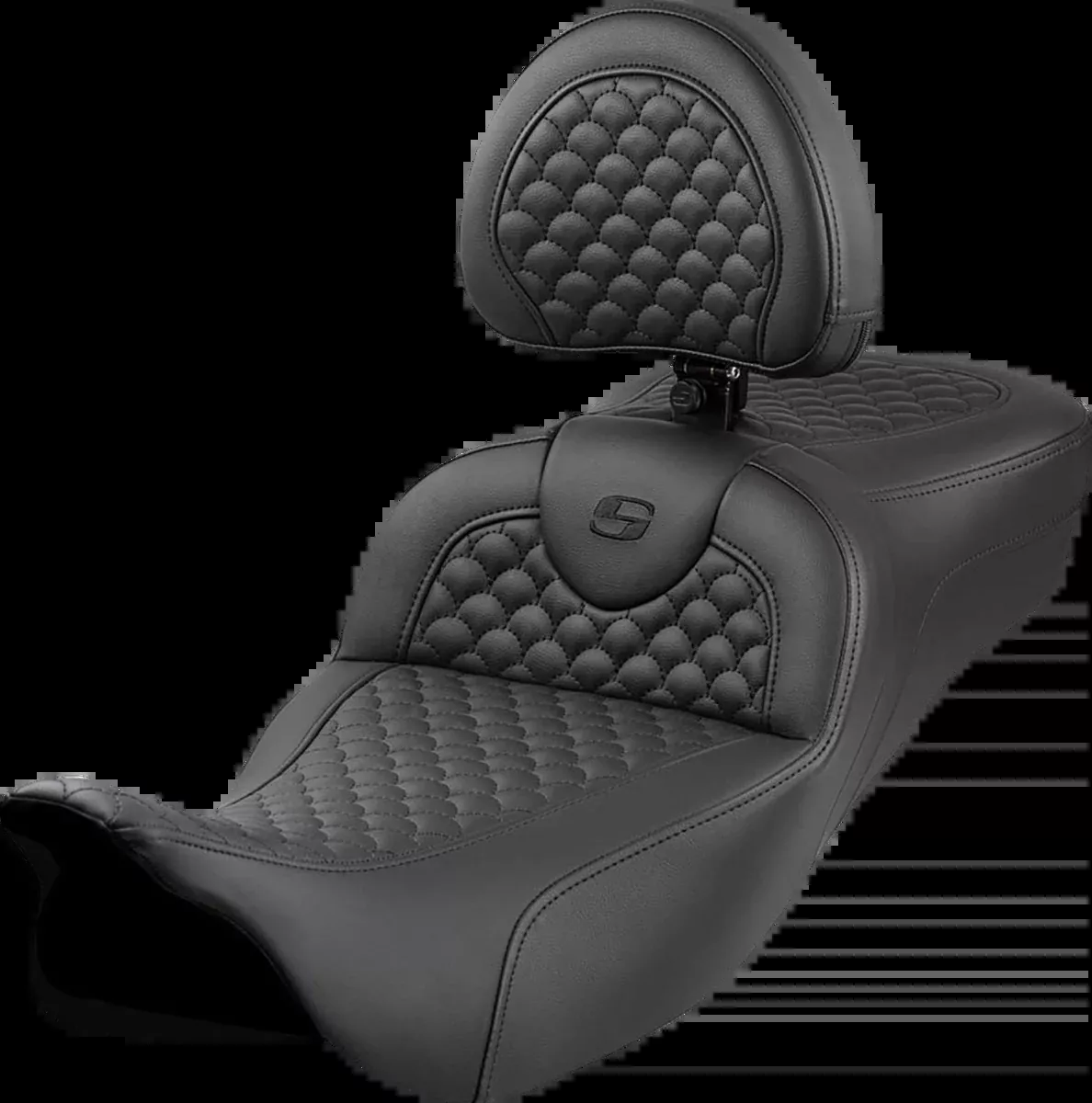 Roadsofa™ Extended Reach Seat - Dragon Scale Stitch - Black Stitch - w/ Backrest - FLH/FLT '08-'24