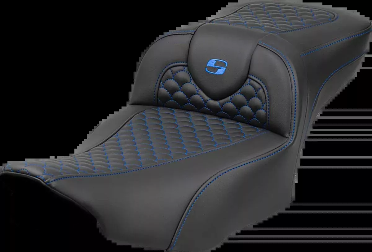 Roadsofa™ Extended Reach Seat - Dragon Scale Stitch - Blue Stitch-w/o Backrest - FLTR/FLHX '23-'24