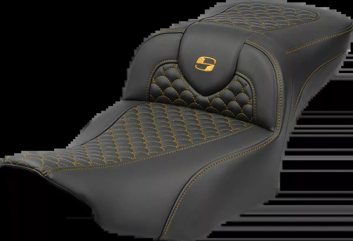 Roadsofa™ Extended Reach Seat - Dragon Scale Stitch - Gold Stitch - w/o Backrest - FLTR/FLHX '23-'24