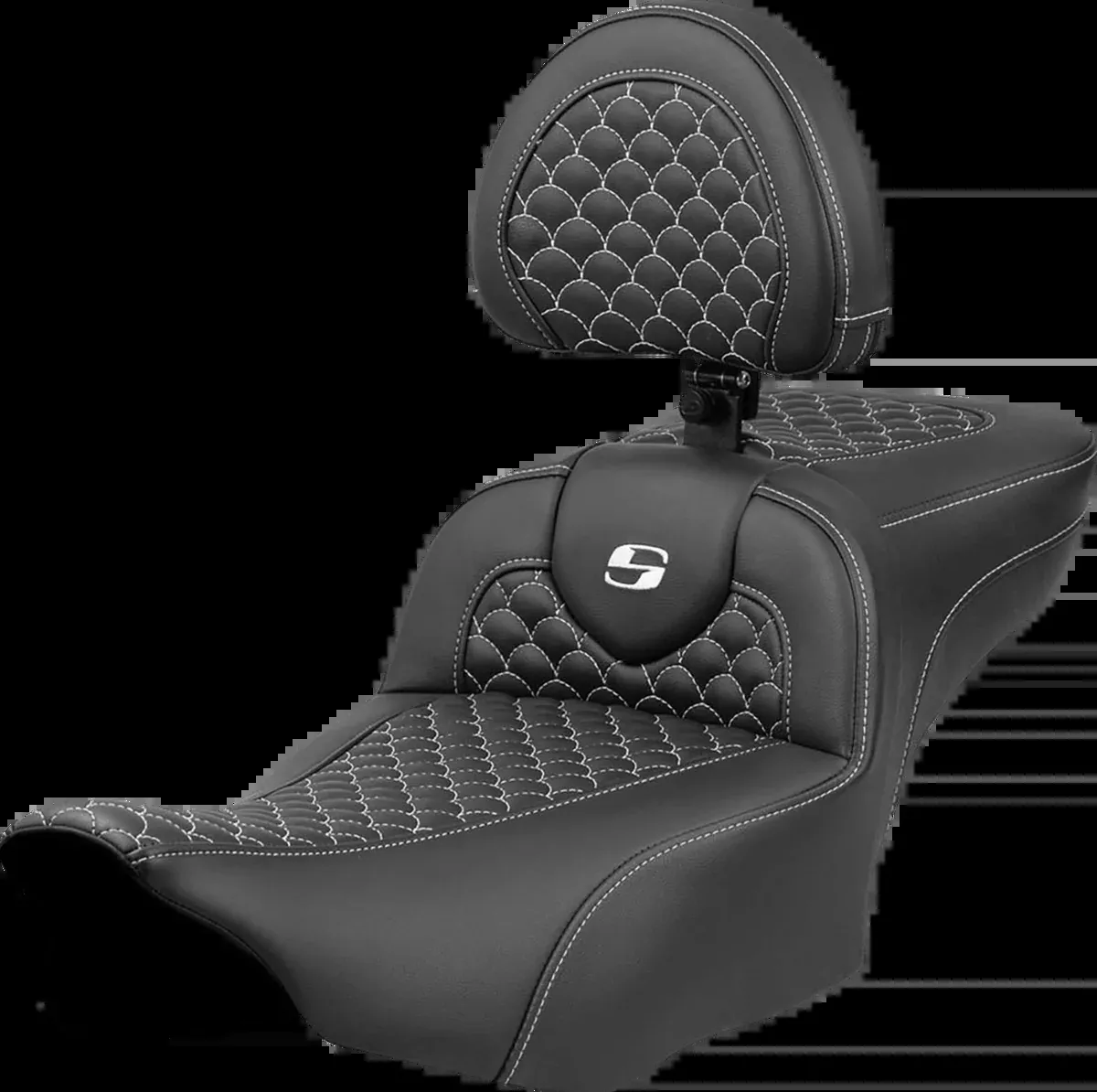Roadsofa™ Extended Reach Seat - Dragon Scale Stitch - White Stitch - w/ Backrest - FLTR/FLHX '23-'24