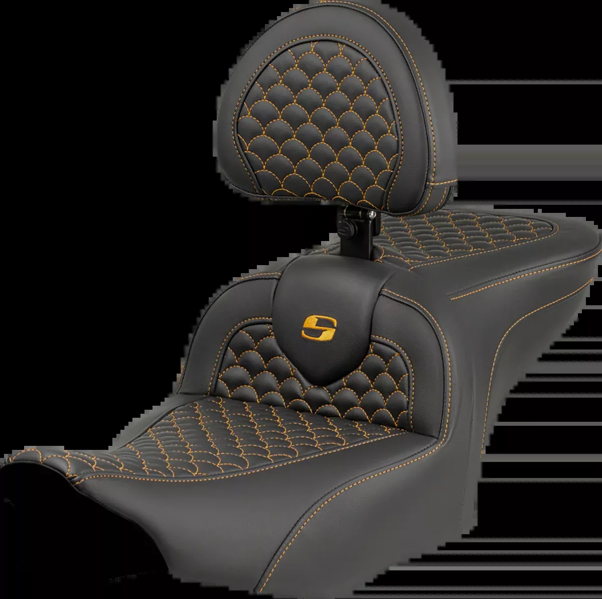 Roadsofa™ Seat - Dragon Scale Stitch - Gold Stitch - w/ Backrest - FLTR/FLHX '23-'24