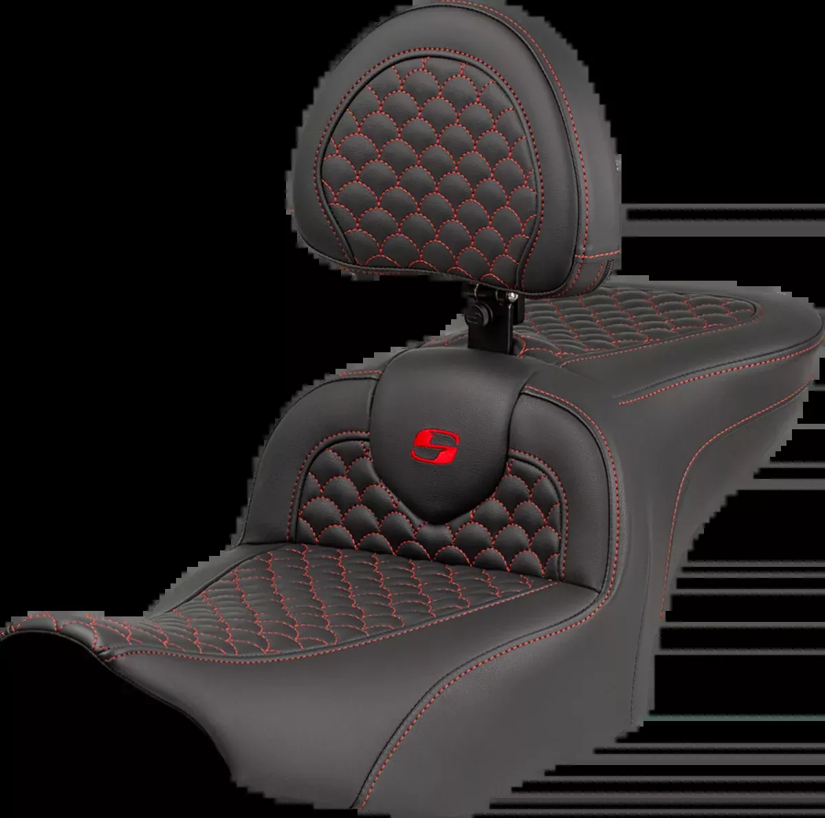 Roadsofa™ Seat - Dragon Scale Stitch - Red Stitch - w/ Backrest - FLTR/FLHX '23-'24