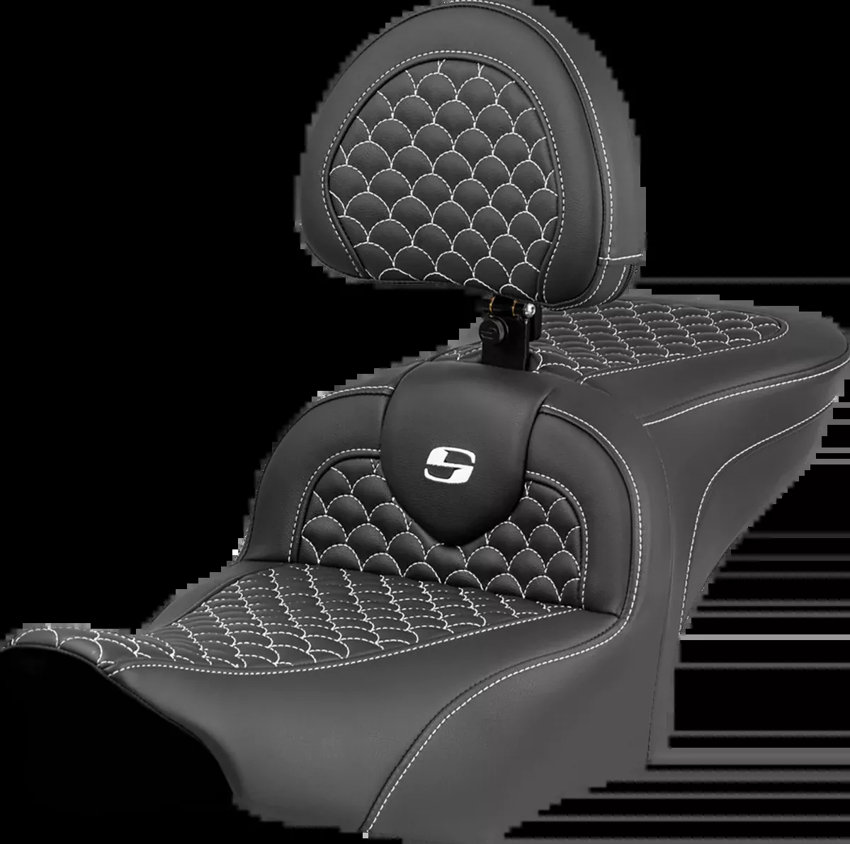 Roadsofa™ Seat - Dragon Scale Stitch - White Stitch - w/ Backrest - FLTR/FLHX '23-'24