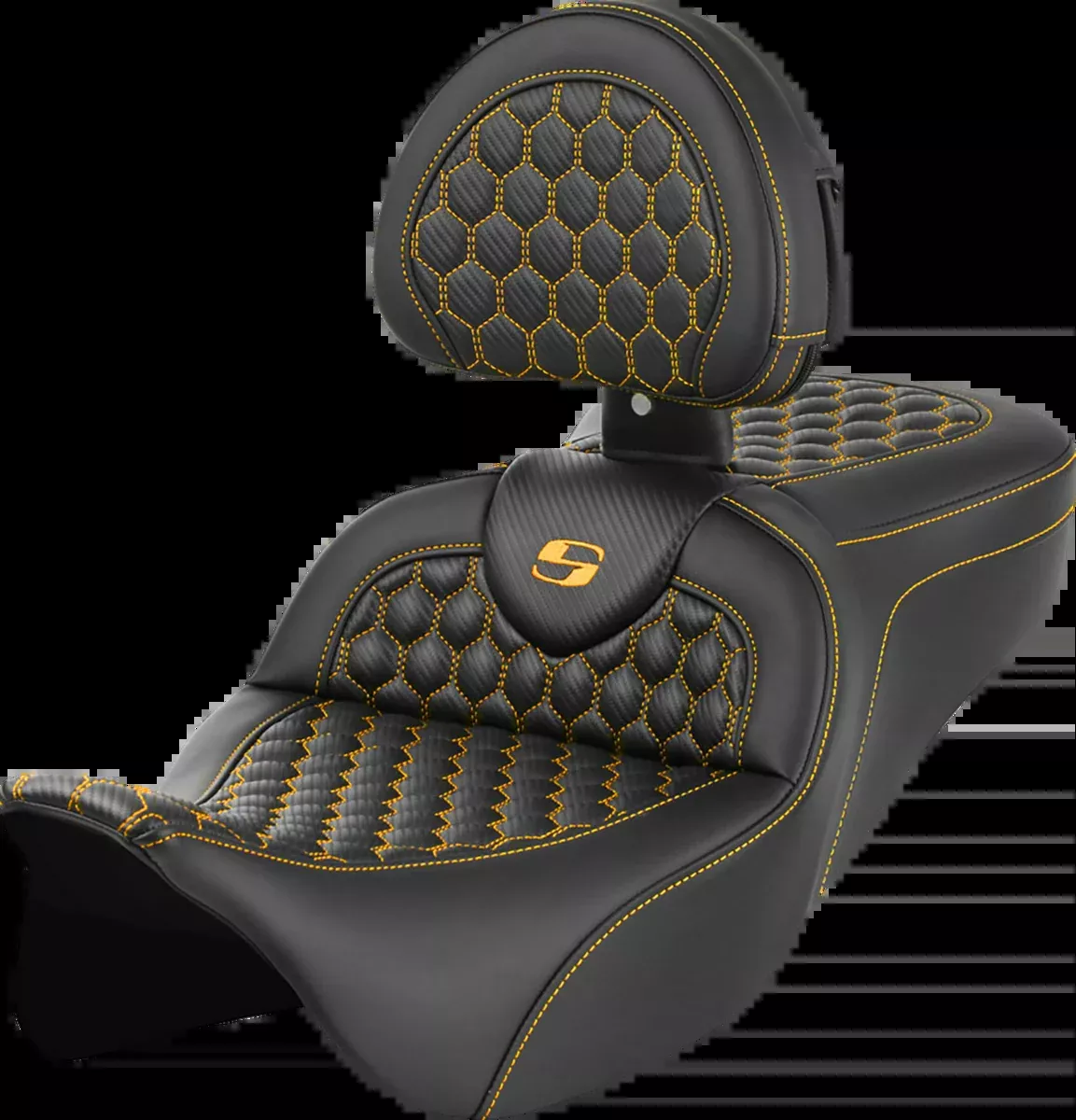 RoadSofa™ Seat - Honeycomb - Gold Stitch - with Backrest - FLH/FLT '08-'23