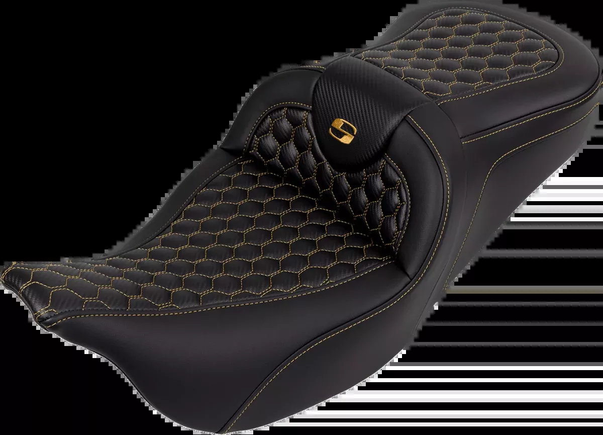 RoadSofa™ Seat - Honeycomb - Gold Stitch - without Backrest - FLH/FLT '08-'23
