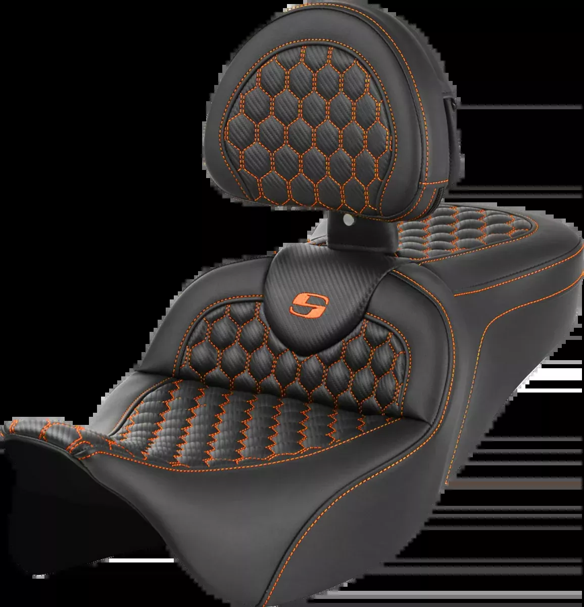 RoadSofa™ Seat - Honeycomb - Orange Stitch - with Backrest - FLH/FLT '08-'23