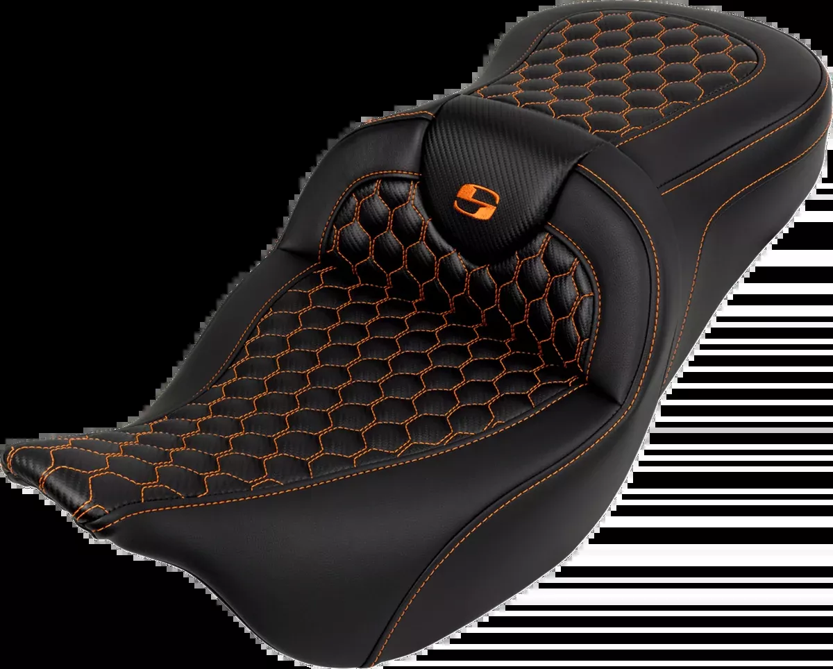 RoadSofa™ Seat - Honeycomb - Orange Stitch - without Backrest - FLH/FLT '08-'23