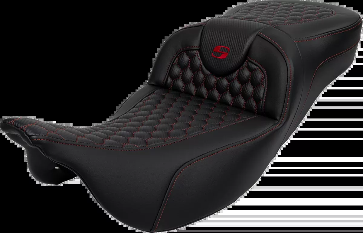 RoadSofa™ Seat - Honeycomb - Red Stitch - Extended Reach - without Backrest - FLH/FLT '08-'24