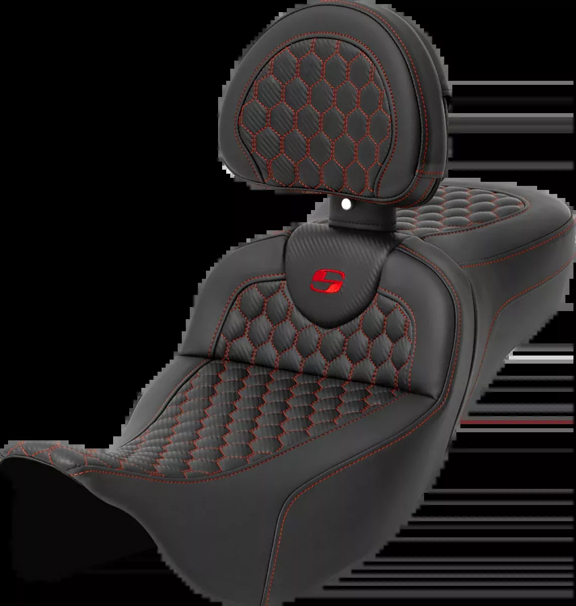 RoadSofa™ Seat - Honeycomb - Red Stitch - with Backrest - Extended Reach - FLH/FLT '08-'24