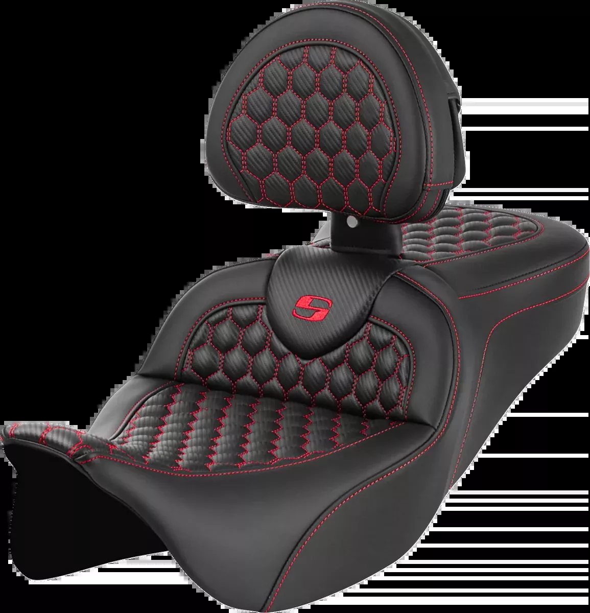 RoadSofa™ Seat - Honeycomb - Red Stitch - with Backrest - FLH/FLT '08-'23