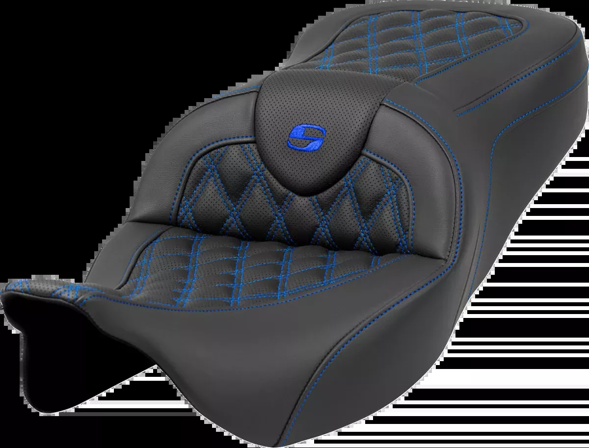 Roadsofa™ Seat - Lattice Stitch - Blue Stitch - without Backrest - FLH/FLT '08-'23
