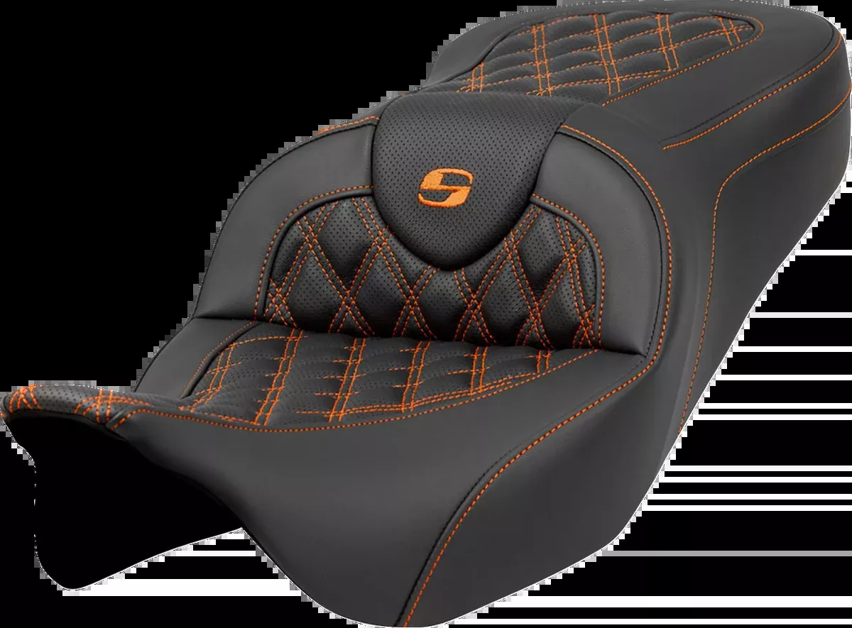 Roadsofa™ Seat - Lattice Stitch - Orange Stitch - without Backrest - FLH/FLT '08-'23